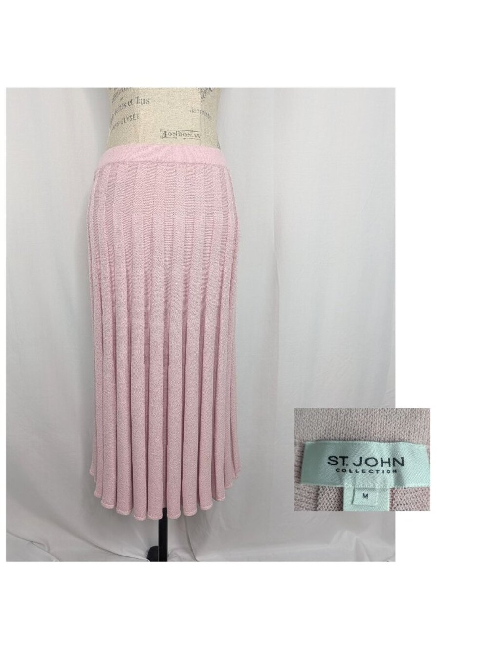 St. John Pink Knit Skirt Medium Santana Midi Pleated